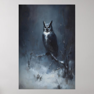 Eule im schneebedeckten Wald, gotische Vogel-Tier- Poster