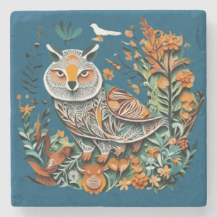 Eule im Vintage-Design mit Blumen einzigartig Steinuntersetzer