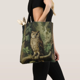 Eule im Vintage-Stil im verzauberten Wald Tasche