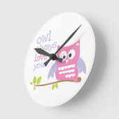 "Eule immer Liebe du" rosa und lila Eule Uhr (Winkel)
