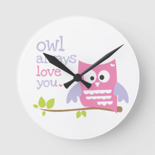 "Eule immer Liebe du" rosa und lila Eule Uhr