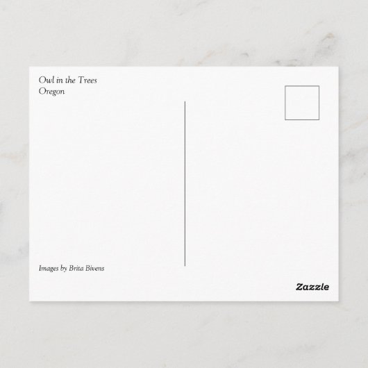 Eule in den Bäumen, Oregon Postkarte (Rückseite)