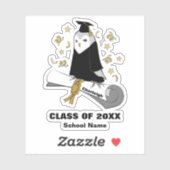 Eule in der Vorschule / Kindergarten Abschluss Aufkleber (Blatt)