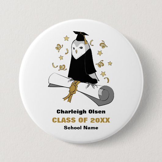 Eule in der Vorschule / Kindergarten Abschluss Button (Vorderseite)