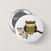 Eule in einem Baum Knopf Button (Vorne & Hinten)