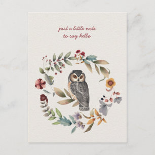Eule in einem Blumenkranz - In Gedanken bei Dir Postkarte