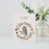 Eule in einem Blumenkranz - In Gedanken bei Dir Postkarte (Stehend Vorderseite)