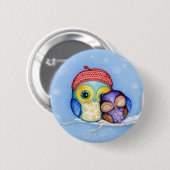 Eule in einem kleinen roten Barett Button (Vorne & Hinten)