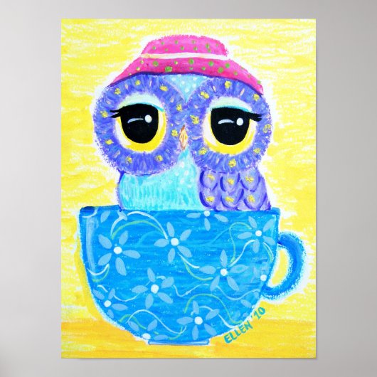Eule in einem Teacup Poster (Vorne)