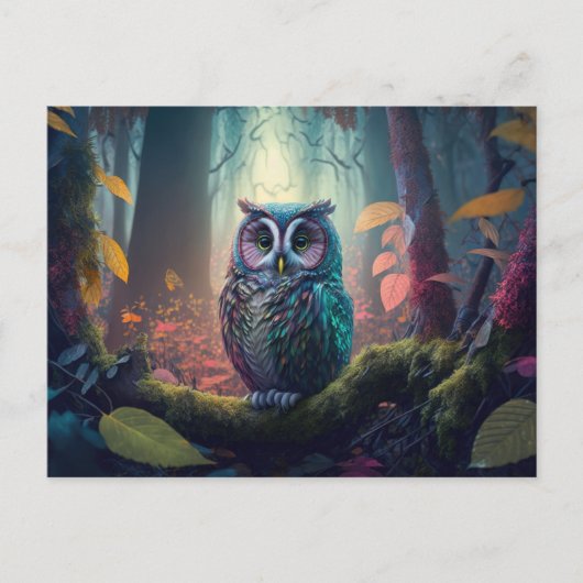 Eule in einem Wald Postkarte (Vorderseite)