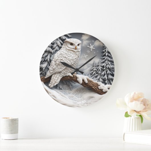 Eule in einem Winterwunderland. Große Wanduhr (Zuhause)