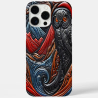 Eule in einer lebendigen, stilisierten Bergwelt