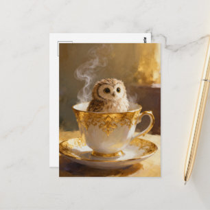 Eule in einer Teetasse Postkarte