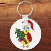 Eule in einer Weihnachtsmannmütze mit Weihnachtsba Schlüsselanhänger (Vorderseite)