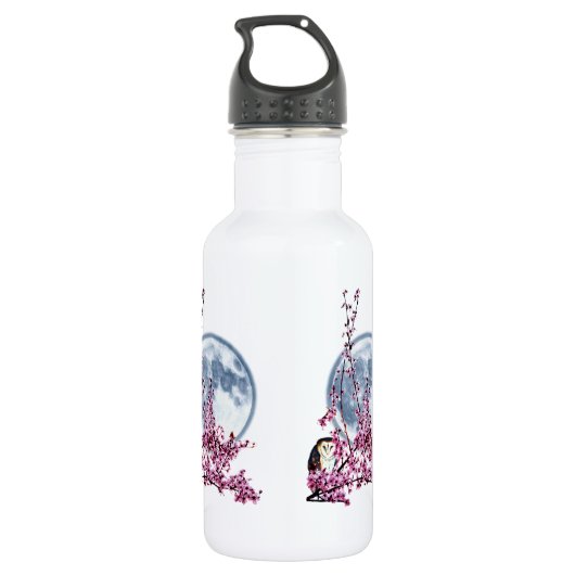 Eule in Pflaumenbaum Edelstahlflasche (Rückseite)