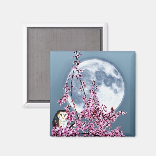 Eule in Pflaumenbaum Magnet (Vorderseite/Rückseite)