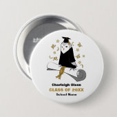 Eule in Robe Vorschul- / Kindergarten-Abschluss Button (Vorne & Hinten)