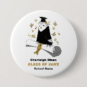 Eule in Robe Vorschul- / Kindergarten-Abschluss Button (Vorderseite)