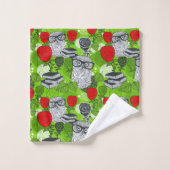 Eule in rote Rosen Badhandtuch Set (Waschlappen)
