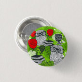 Eule in rote Rosen Button (Vorne & Hinten)