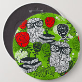 Eule in rote Rosen Button (Vorne & Hinten)