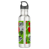 Eule in rote Rosen Edelstahlflasche (Rückseite)