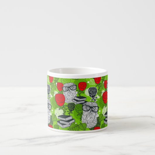 Eule in rote Rosen Espressotasse (Vorderseite)