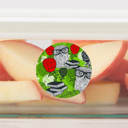 Eule in rote Rosen Etiketten (Befestigt)