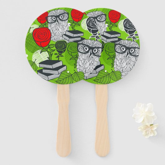 Eule in rote Rosen Fächer (Vorne und Hinten)