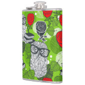 Eule in rote Rosen Flachmann (Links)