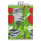 Eule in rote Rosen Flachmann (Rückseite)