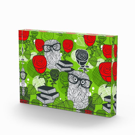 Eule in rote Rosen Fotoblock (Rechts)