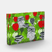 Eule in rote Rosen Fotoblock (Links)