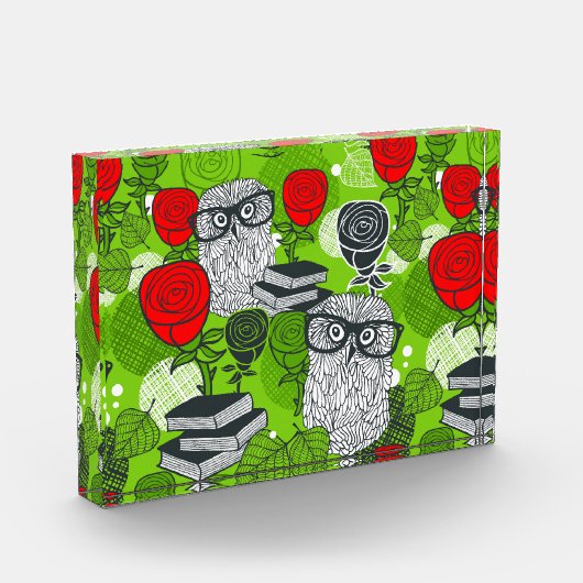 Eule in rote Rosen Fotoblock (Links)