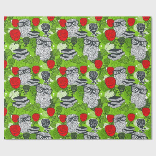 Eule in rote Rosen Geschenkpapier (Flach)