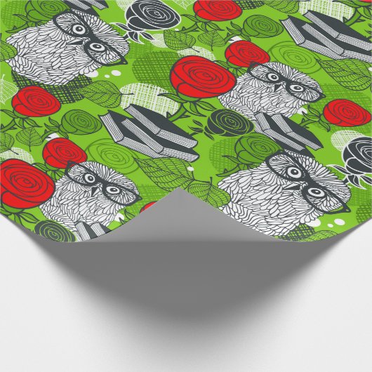 Eule in rote Rosen Geschenkpapier (Ecke)