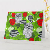Eule in rote Rosen Karte (Gelbe Blume)