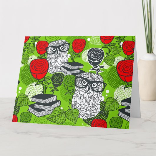 Eule in rote Rosen Karte (Vorderseite)