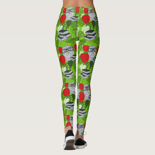 Eule in rote Rosen Leggings (Rückseite)