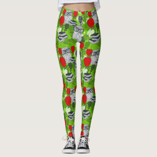 Eule in rote Rosen Leggings