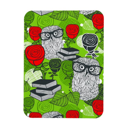 Eule in rote Rosen Magnet (Vertikal)