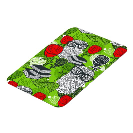 Eule in rote Rosen Magnet (Linke Seite)