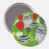 Eule in rote Rosen Magnet (Vorderseite/Rückseite)