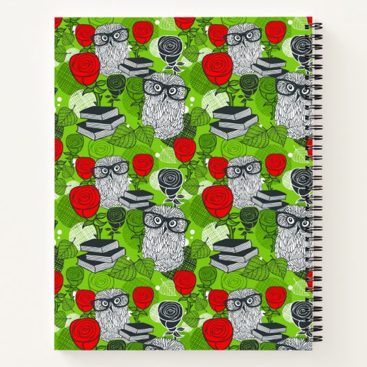 Eule in rote Rosen Notizblock (Rückseite)