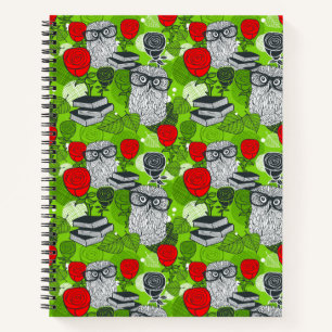 Eule in rote Rosen Notizblock