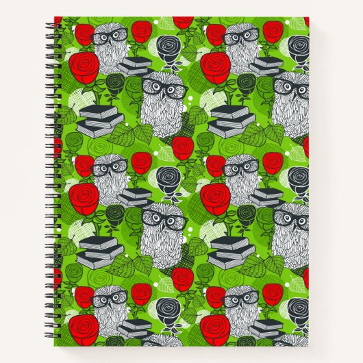 Eule in rote Rosen Notizblock (Vorderseite)