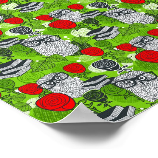 Eule in rote Rosen Poster (Ecke)