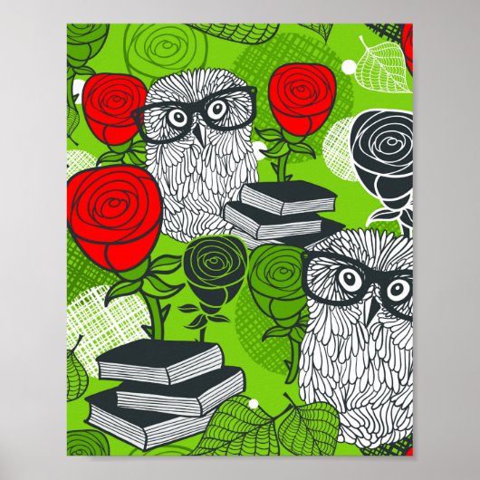 Eule in rote Rosen Poster (Vorne)