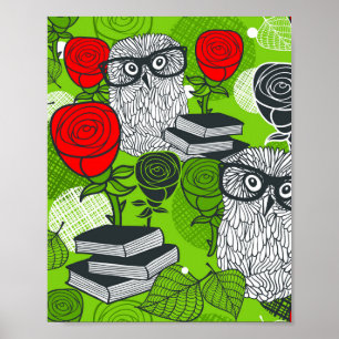 Eule in rote Rosen Poster