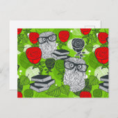 Eule in rote Rosen Postkarte (Vorne/Hinten)